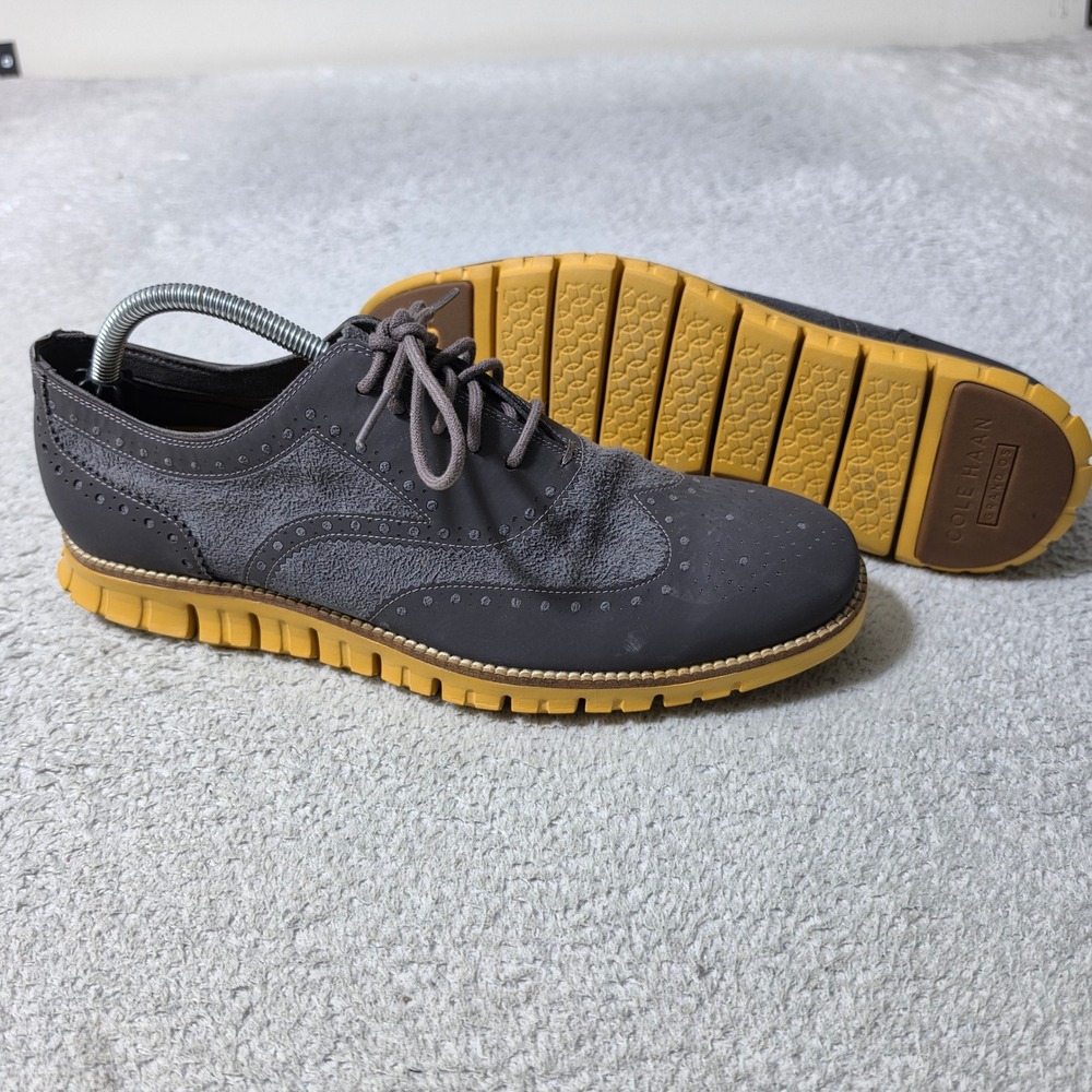 Cole Haan Zerogrand Wingtip Oxford Mens 10.5‎ Grey Yellow Brogue C23737